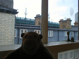 Mr Monkey looking out of his hotel room
