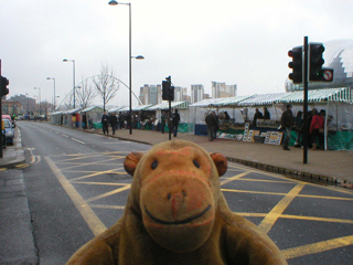 Mr Monkey looking at the Sunday Market on the Quayside