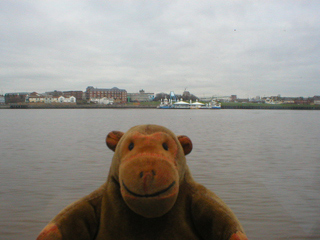 Mr Monkey looking at the ferry landing in South Shields
