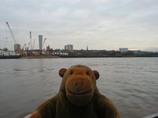Mr Monkey looking at a Tyne Tunnel ventilation chimney