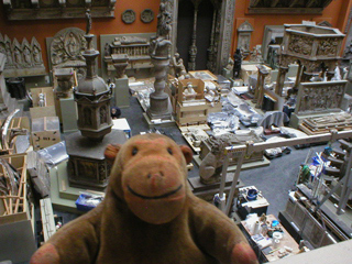 Mr Monkey looking looking down at the storage and restoration area of the Cast Courts