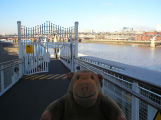 Mr Monkey scampering onto Bankside Pier