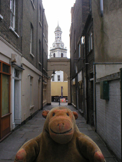 Mr Monkey in the ginnel leading out of Greenwich market