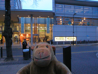 Mr Monkey looking at Hackney library and museum