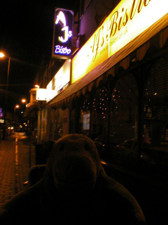 Mr Monkey outside AJ's Bistro