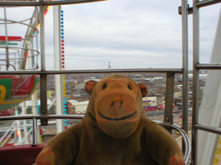 Mr Monkey aboard the Ferris Wheel on Central Pier