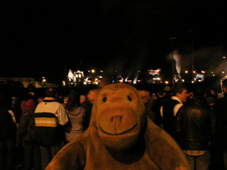 Mr Monkey watching crowds arrive for the Full Steam finale