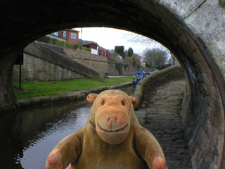 Mr Monkey looking under Bridge 1 at the Maccesfield Canal