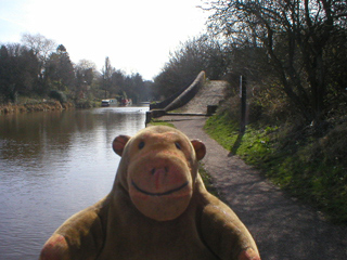 Mr Monkey looking at the bridge over the entrance to the High Lane Arm