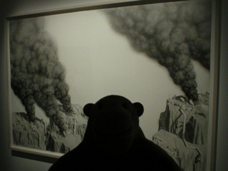 Mr Monkey looking at Michael Schall's Smoke Factory Malfunction