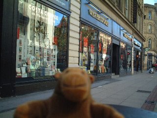 Mr Monkey outside Waterstone's bookshop