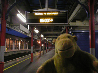 Mr Monkey waiting on Stockport station