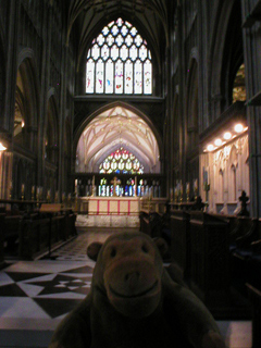 Mr Monkey looking at the choir and sanctuary