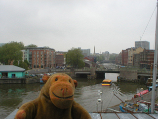 Mr Monkey watching a ferry sailing under Redcliffe bridge