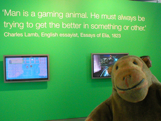 Mr Monkey outside the Videogame Nation exhibition