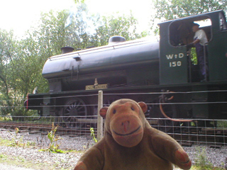 Mr Monkey watching the locomotive moving up to the points