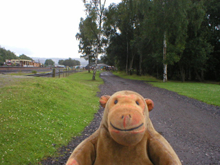Mr Monkey looking towards the Peak Rail stockyard and engine shed
