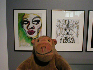 Mr Monkey looking at Club Brenda and Switchflicker artwork