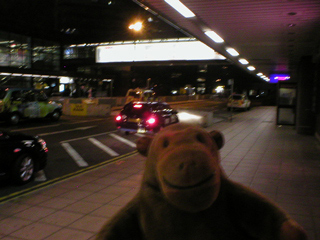 Mr Monkey outside Terminal 3 at Ringway