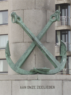 The crossed anchors at the base of the Seamen's Memorial