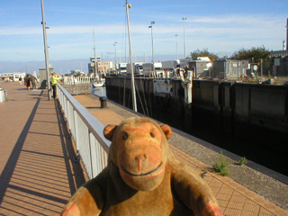 Mr Monkey looking at the open lock gates