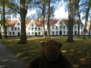Mr Monkey looking across the courtyard of the Begijnhof