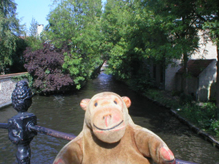 Mr Monkey looking down the canal into the centre of town