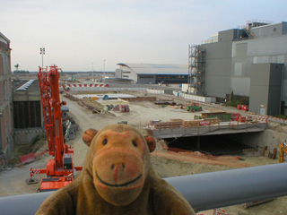 Mr Monkey looking at building works at Brussels airport