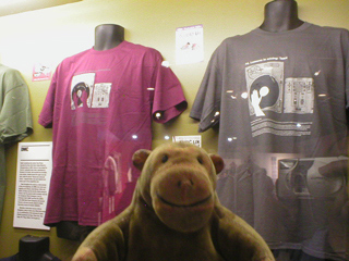 Mr Monkey looking at DMC DJ championship t-shirts