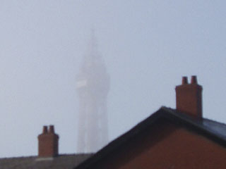 The Blackpool Tower covered by mist