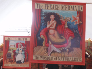 Banners showing The Feejee Mermaid and Washington's Nurse