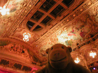 Mr Monkey looking up at the ceiling of the ballroom