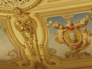 Some of the ornate decoration of the ceiling of the Grand Theatre