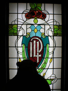 Mr Monkey looking at some Independent Labour Party stained glass