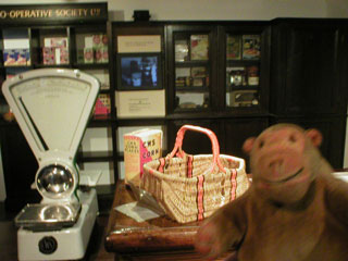 Mr Monkey at the replica Co-op counter