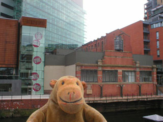 Mr Monkey looking at the old Pump House from Salford