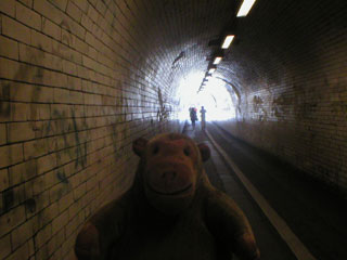Mr Monkey scampering through the Leeman Road tunnel under the railway