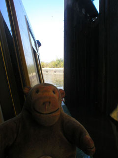 Mr Monkey looking at the opened lockgates