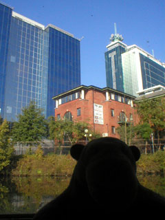 Mr Monkey looking at the Exchange Quay World Trade Centre