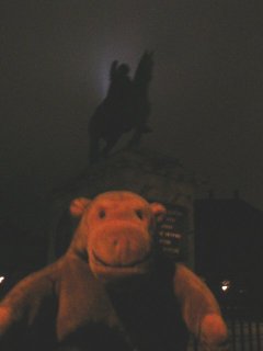 Mr Monkey in the Amalienborg Plads by night
