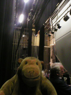 Mr Monkey behind the cinema screen at the Plaza