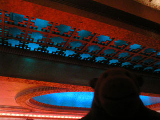Mr Monkey looking at the Decorative Grille in the ceiling of the Circle