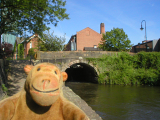 Mr Monkey looking at the entrance to the Rochdale Canal from the Castlefield basin