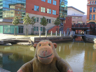 Mr Monkey looking at the junction of the Rochdale Canal and the Manchester and Salford Junction canal