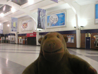 Mr Monkey looking around Blackpool North station