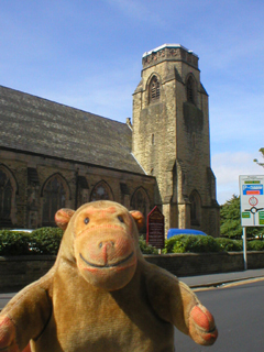 Mr Monkey looking at the Lord Street West United Church