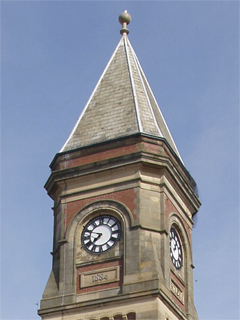 The top of the Ribble Building's tower