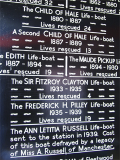 Detail of the service record of the Fleetwood lifeboat