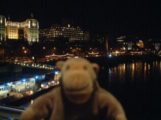 Mr Monkey on the Hungerford footbridge, 