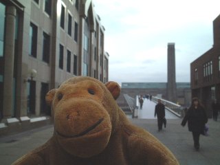 Mr Monkey at the other end of the Millennium Bridge from the Tate Modern